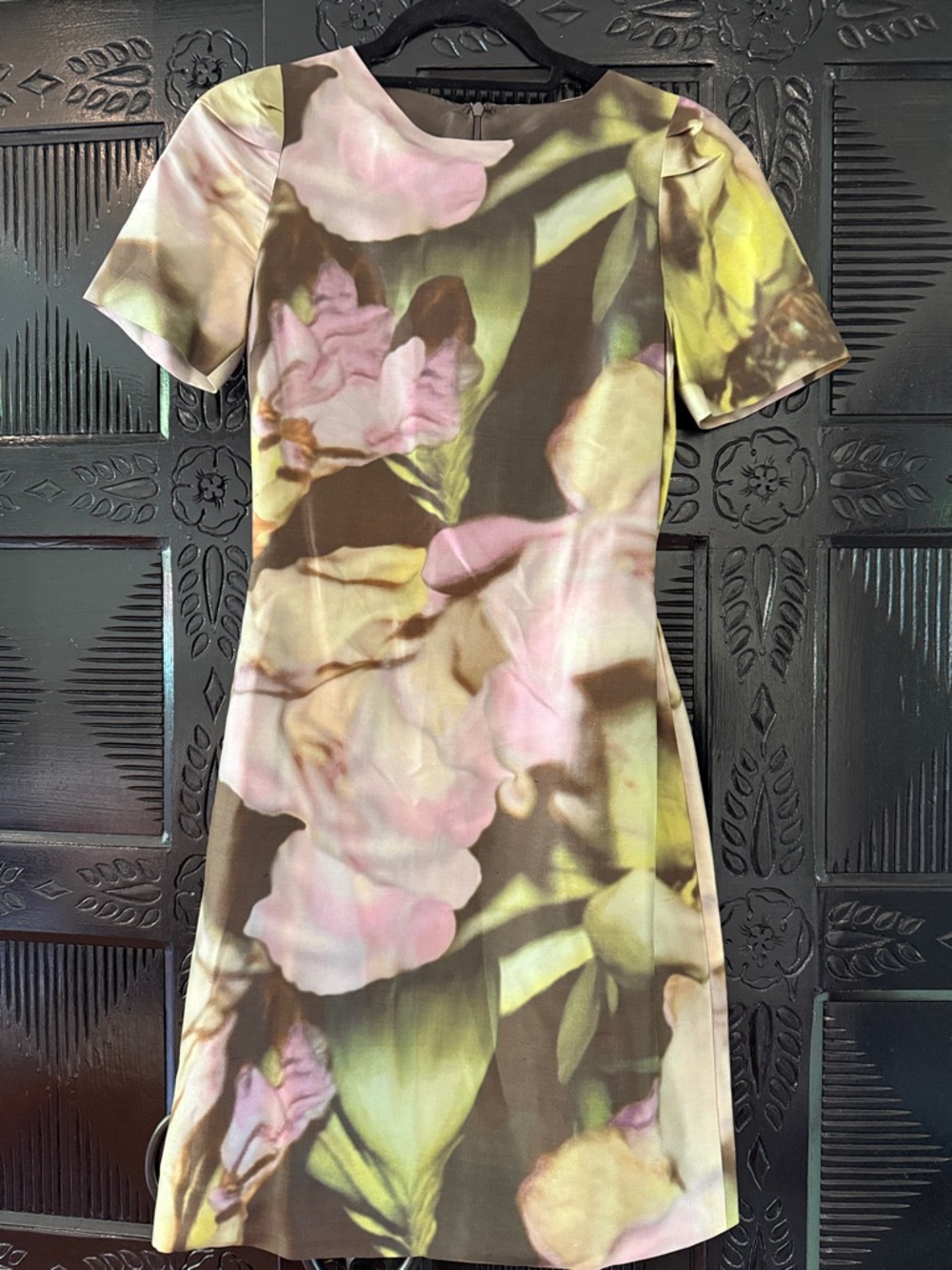 Floral Print Short Sleeve Midi Dress - Pink & Green